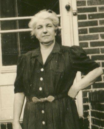 1945 Hannah Hart Gordon outside apartment in Woodside, Queens, NY