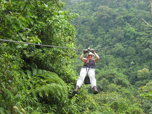 Mary ziplining in Costa Rica